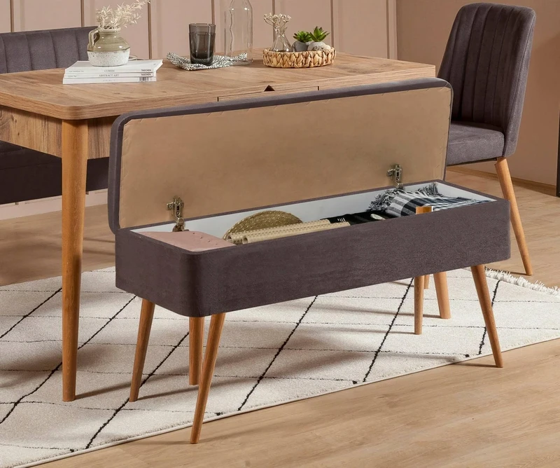 Dmora Alpha Bench, Multi-Purpose Bench, Guest Seat, Multifunctional Chest, 90 x 39 x 40 cm, Walnut and Anthracite