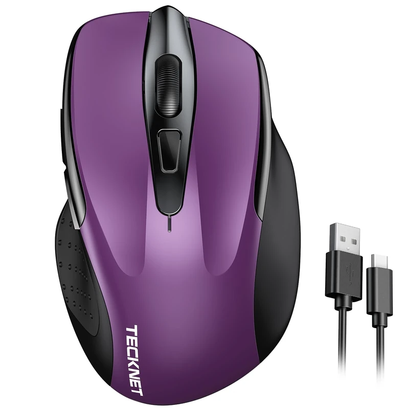 TECKNET Rechargeable Wireless Mouse, 2.4G Computer Mouse Cordless with USB Receiver, 4800DPI Adjustable Wireless Ergonomic Mouse for Laptop PC Windows Mac OS, Silent Click, Purple