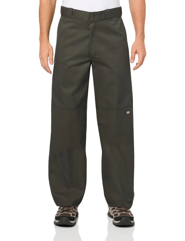 Dickies Men's Loose Fit Double Knee Work Pants Business Casual, Olive Green, 28W x 30L