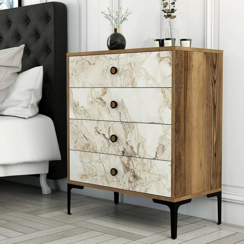 Dmora Aether Chest of Drawers, Multi-Purpose Settimino, Bedroom Dresser, Cabinet with Drawers, 76 x 40 x 91 cm, Walnut and White