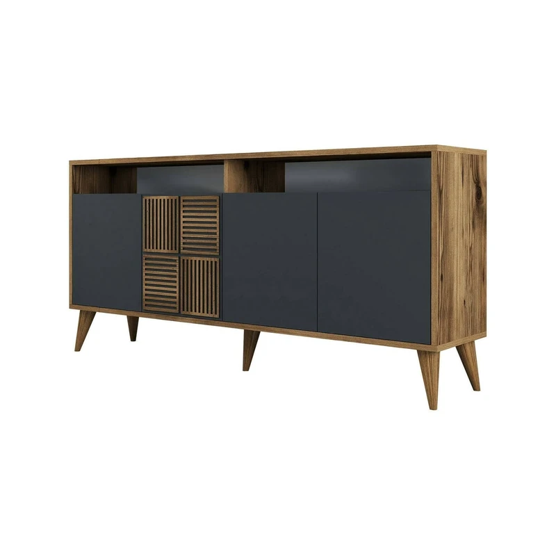 Dmora Scorpio Sideboard, Buffet for Living Room, Kitchen Pantry, 160 x 35 x 79 cm, Walnut and Anthracite