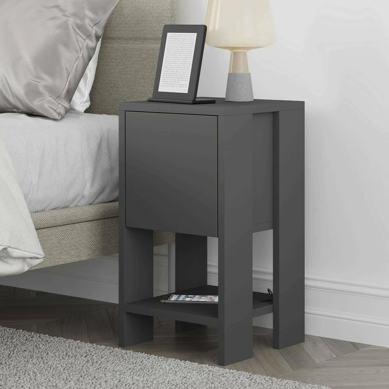 Dmora - Draco bedside table, low dresser, night table, bed shelf, 30 x 30 x 55 cm, Anthracite