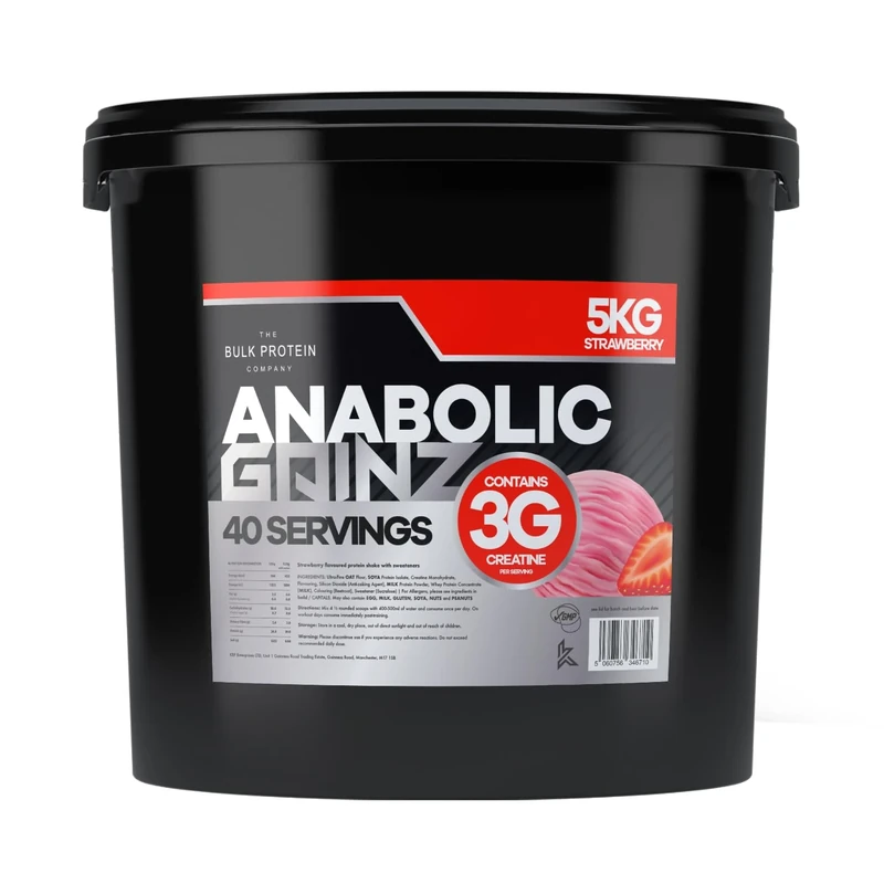 Anabolic Gainz 5kg – Mass Gainer – 30g Protein Powder – Contains 3g Creatine Per Serving – Post Workout Recovery Fuel to Build Lean Muscle – 40 Servings – GMP Certified – TBPC (Strawberry)