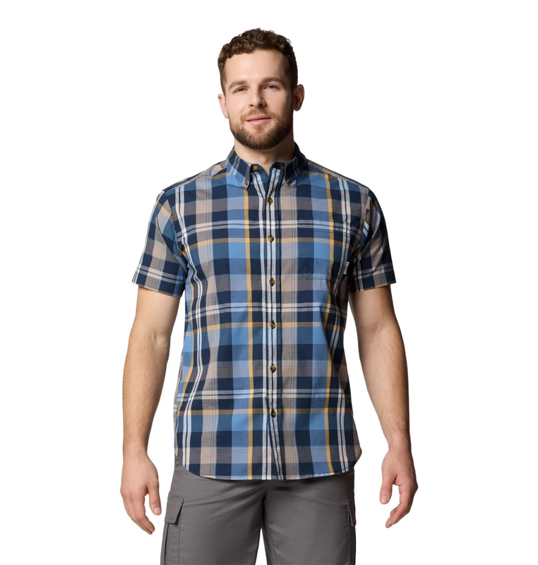 Columbia Men's Rapid Rivers II Short Sleeve Hiking Shirt Opaque, Multicolor Plaid Navy Collegiale, XL