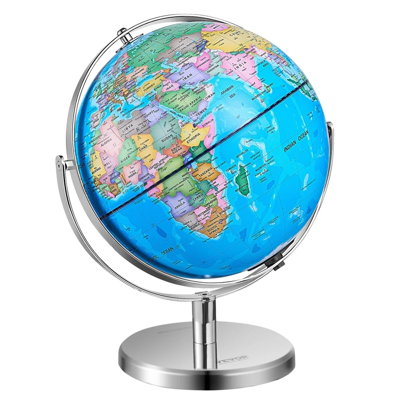 VEVOR Rotating World Globe with Stand, 13 in/330.2 mm, Educational Geographic Globe with Precise Time Zone ABS Material, 720° Spinning for Kids Children Learning Classroom Geography Education