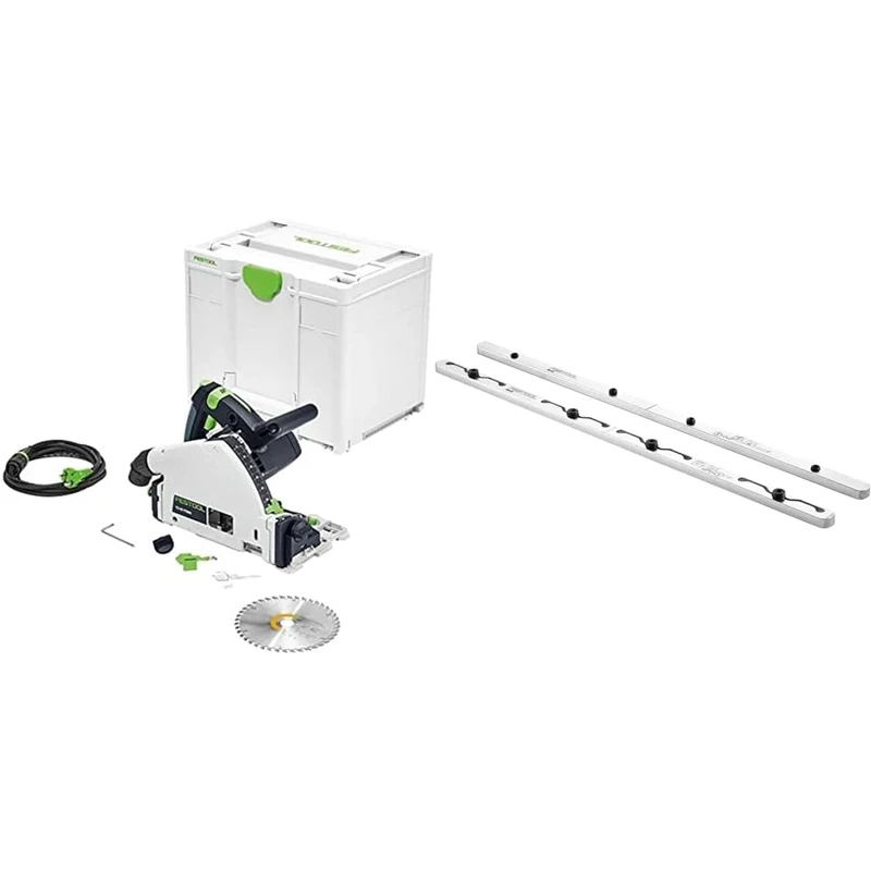 Festool 576706 Plunge-Cut Saw TS 55 FEBQ-Plus 240V, 208.0 mm*331.0 mm*211.0 mm & 577039 Connecting Piece FSV/2, Silver
