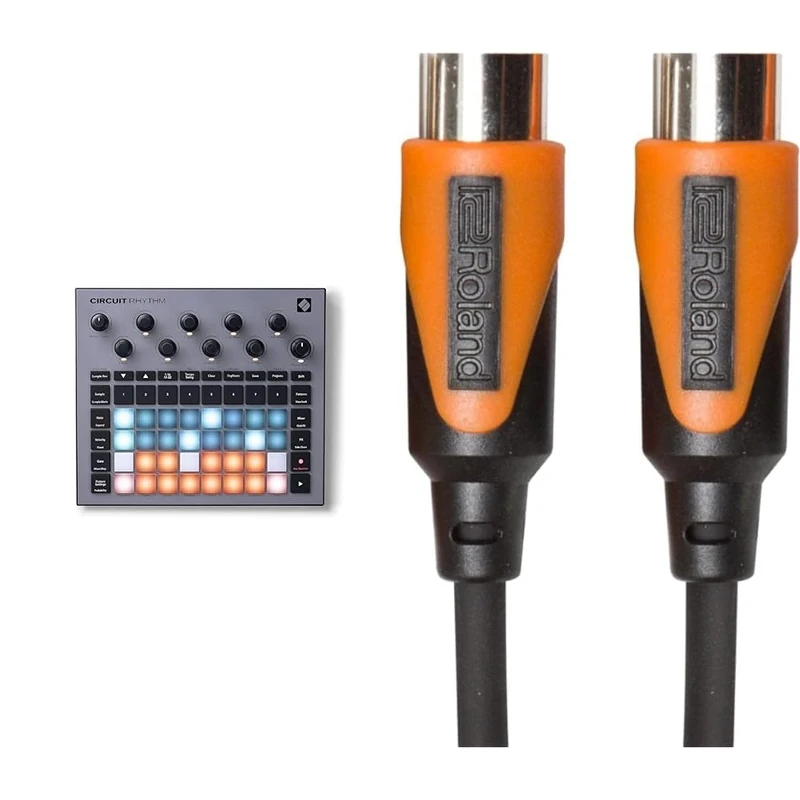 Novation Circuit Rhythm: Sampler and groovebox with eight sample tracks for making and performing beats & Roland Rmidi-B3 Black Series Midi Cable. Straight Din Connectors, 3Ft / 1M Length.