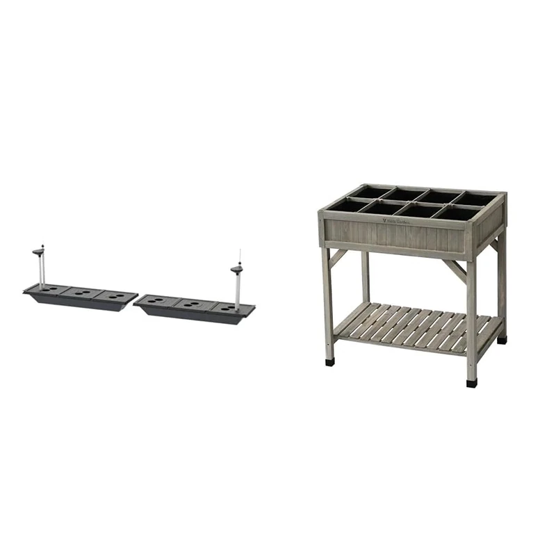 VegTrug Classic Self Watering Kit Medium 1.8m, Black & 8 Pocket herb Planter Grey