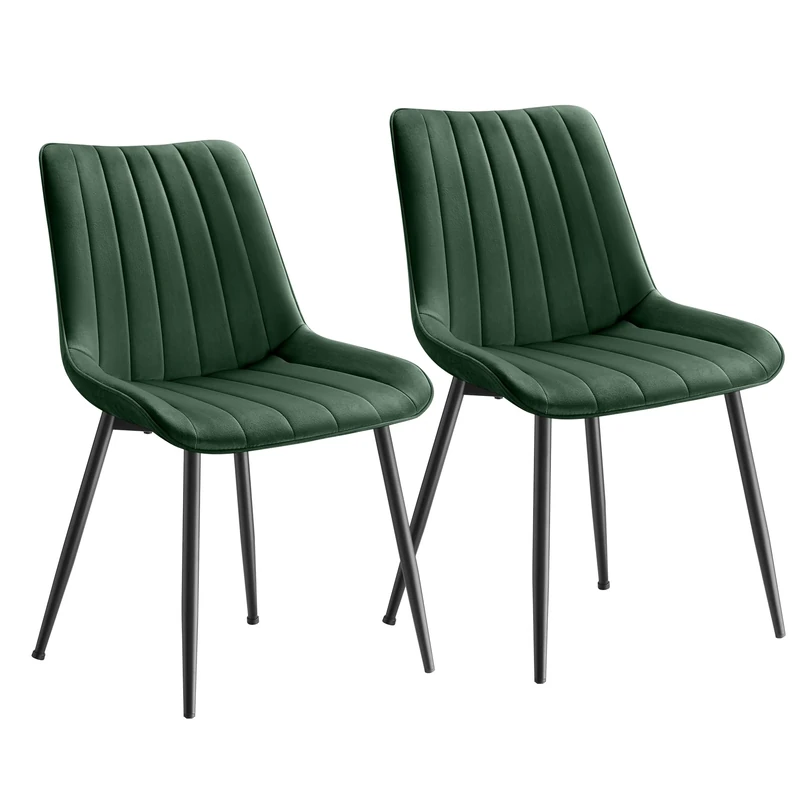 SONGMICS Dining Chairs Set of 2, Upholstered Kitchen Chairs, Max. Load 120 kg, Steel Legs, Curved Backrest, for Dining Room, Green and Ink Black LDC090CZ01