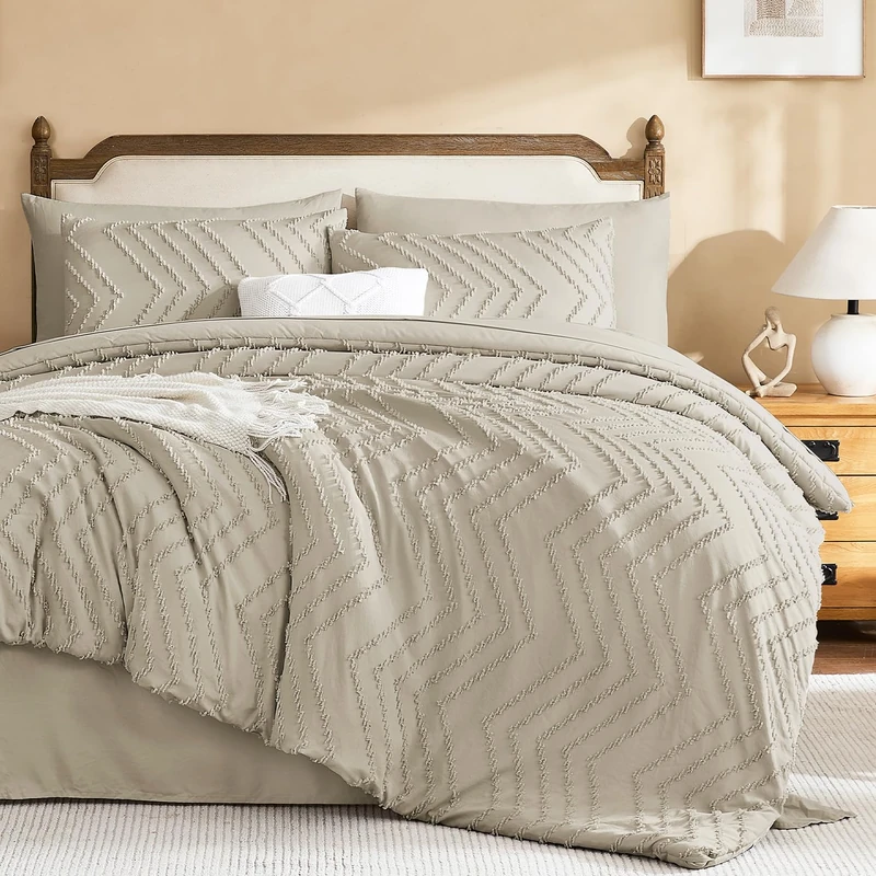 Litanika Wheat King Comforter Set with Sheets, 7 Pieces Boho Bed in a Bag