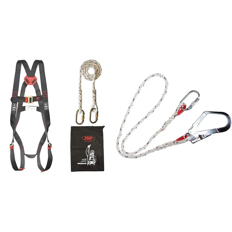 JSP Height Safety Spartan Restraint Kit (FAR1101), black, one size & Portwest Single Restraint Lanyard, Size: One Size, Colour: White, FP21WHR
