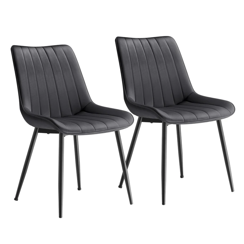 SONGMICS Dining Chairs Set of 2, Upholstered Kitchen Chairs, Max. Load 120 kg, Steel Legs, Curved Backrest, for Dining Room, Grey and Ink Black LDC090G05