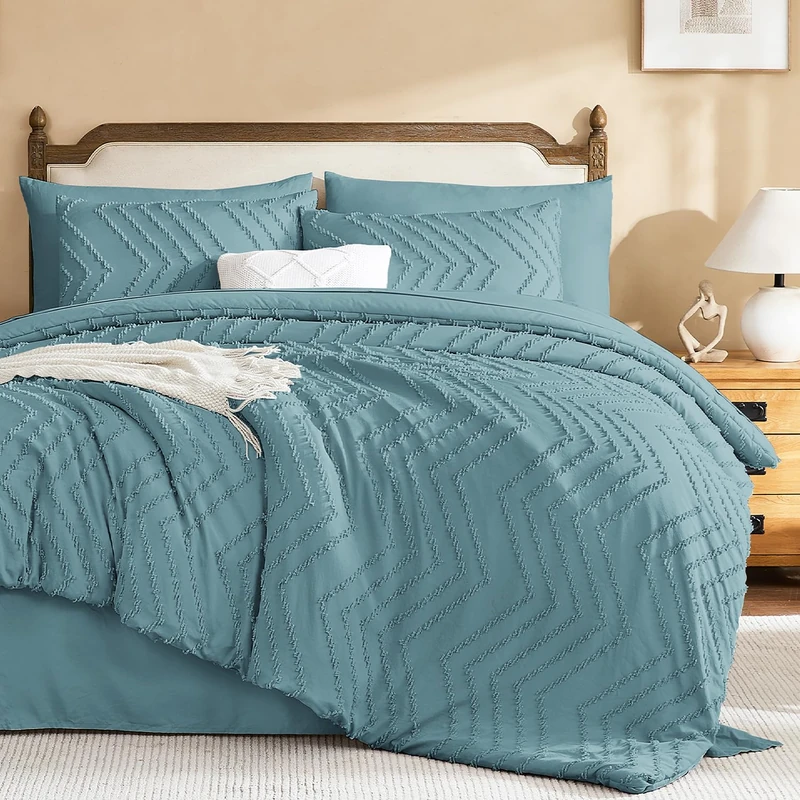 Litanika Grayish Teal California King Size Comforter Set with Sheets - 7 Pieces Bed in a Bag California King Boho Tufted Complete Bedding Sets with Comforter, Sheets, Pillowcases, Shams