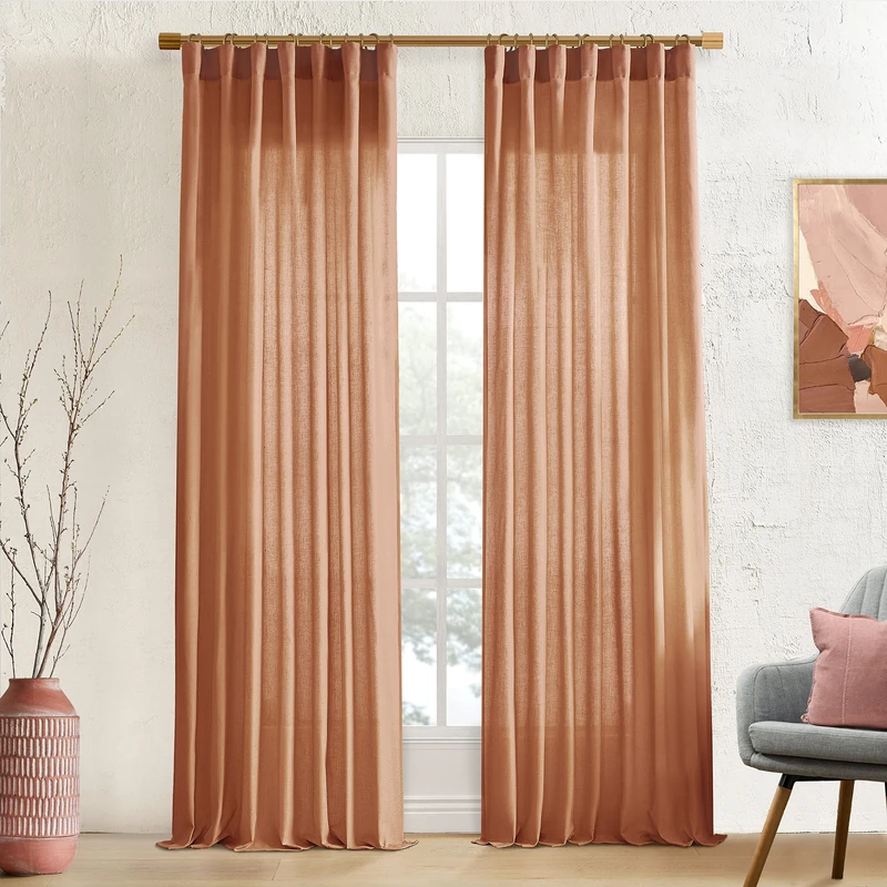 XTMYI - Cotton Linen Cotton Sheer Curtains 90 Inch Length 2 Panels Back Tab/Hook Curtains for Bedroom - Image 1
