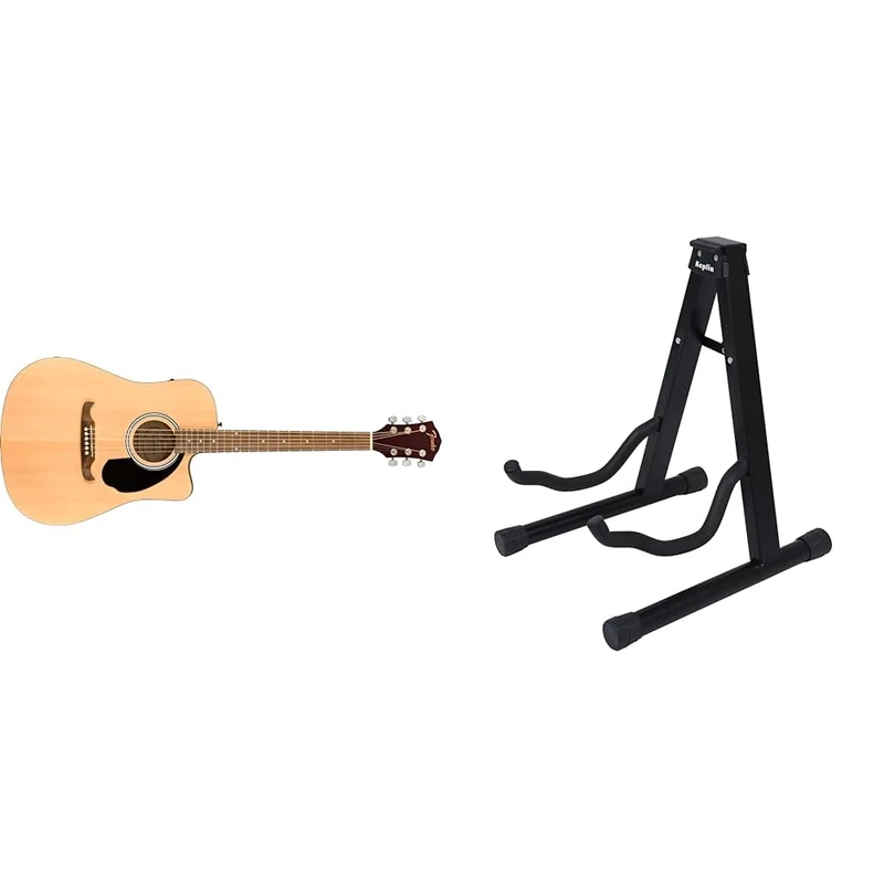Fender FA,125CE Electro Acoustic Guitar, Natural & KEPLIN Guitar Stand A Frame Foldable Universal Fits All Guitars Acoustic Electric Bass Stand A (Guitar Stand)