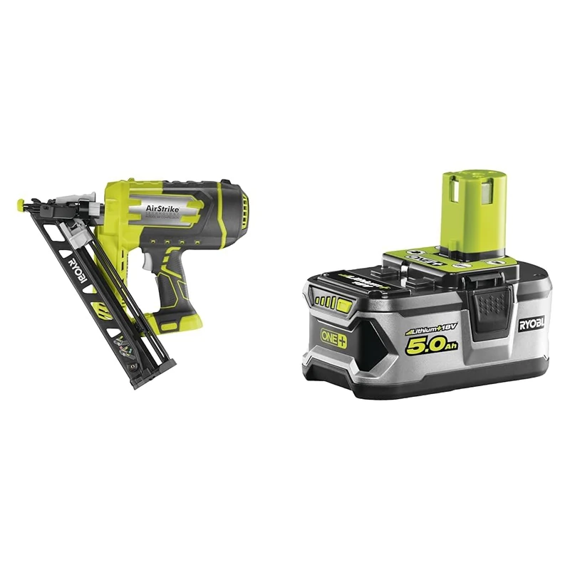 Ryobi R15GN18-0 18V ONE+ Cordless 15 Gauge Nailer (Bare Tool), Hyper Green & RB18L50 ONE+ Lithium+ 5.0Ah Battery, 18 V