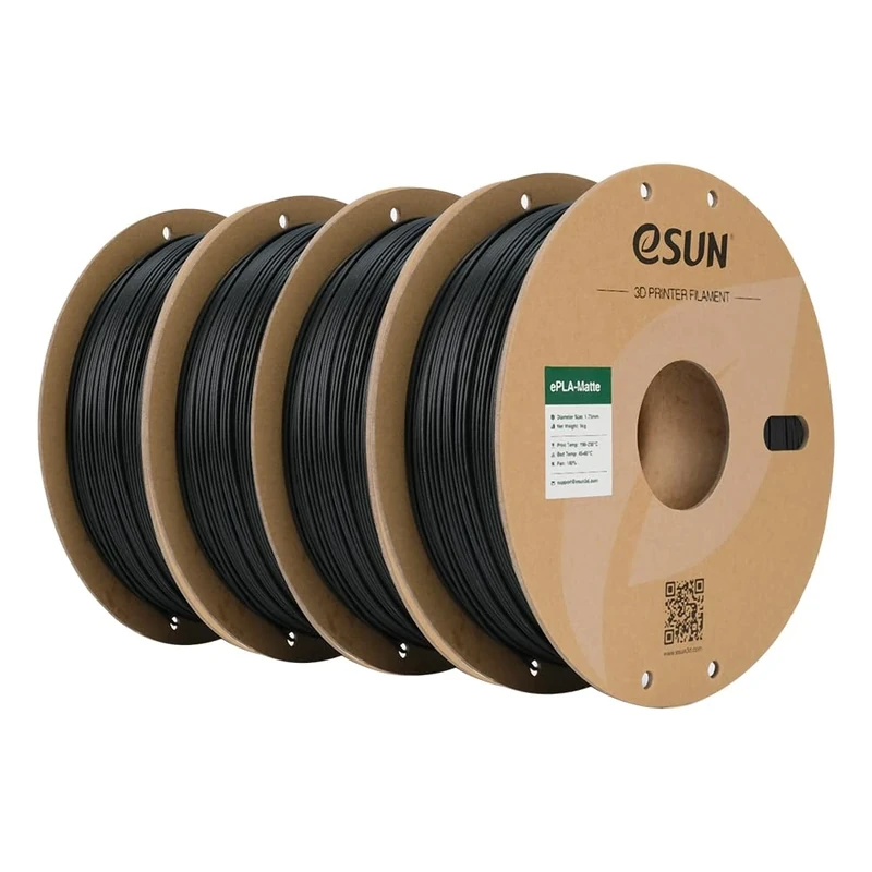 eSUN Upgraded Matte PLA Filament 1.75mm, Matte PLA 3D Printer Filament, Shine-Free Color, Frosted Texture, 1KG per Spool, 4 Spools for 3D Printers,Matte Deep Black