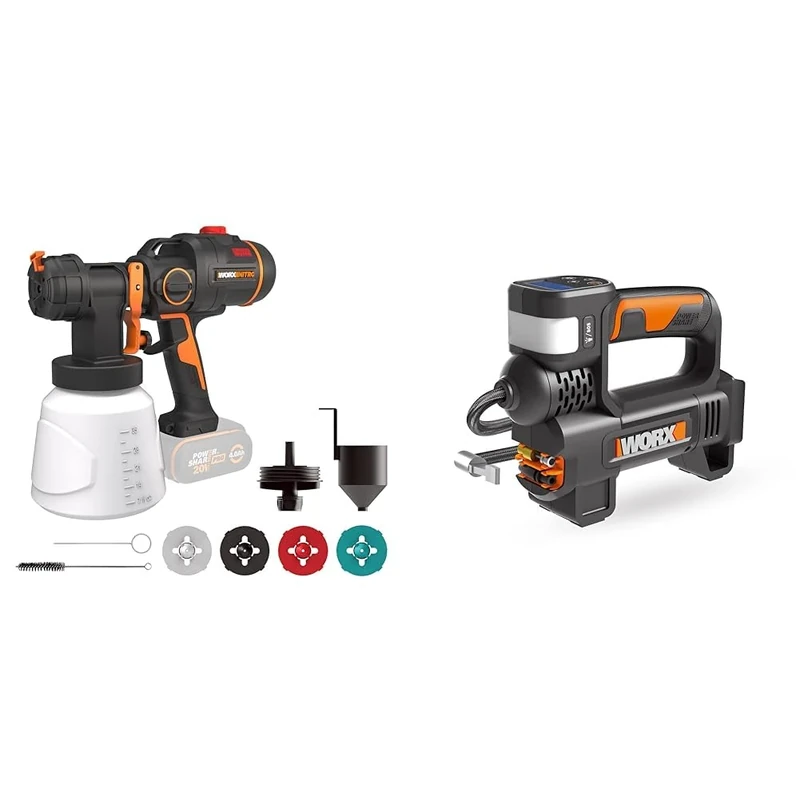 WORX WX020.9 18V (20V MAX) Cordless HVLP Paint Sprayer & WX092.9 18V (20V MAX) Inflator 4 in 1 Tool - (Tool Only - Battery & Charger Sold Separately)