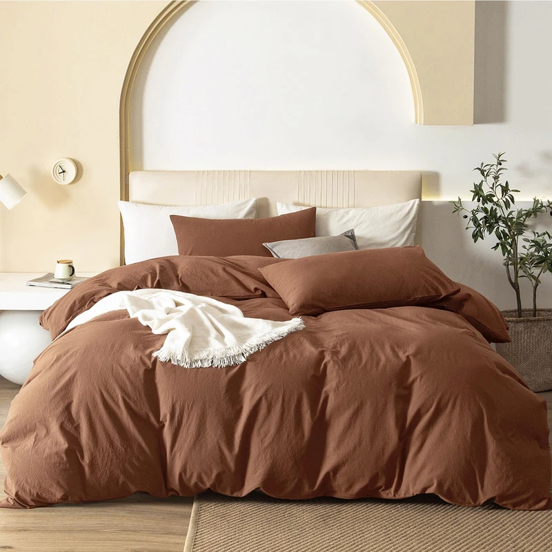 JIYUAN Oversized King Duvet Cover Set, 3-Piece - 100% Washed Cotton, Linen-Like Soft & Breathable with Zipper Closure, Includes 120x98 Inch Cover & 2 Pillowcases, Solid Dark Orange