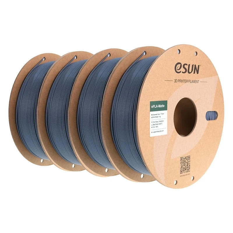 eSUN Upgraded Matte PLA Filament 1.75mm, Matte PLA 3D Printer Filament, Shine-Free Color, Frosted Texture, 1KG per Spool, 4 Spools for 3D Printers,Matte Deep Grey