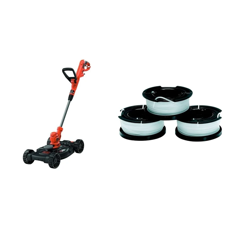 BLACK + DECKER BESTA530CM-GB 3 in 1 Strimmer, 550 W, 240 V, Black, 30 cm, Set of 2 Piece & A6485 thread bobbins (for trimmers 3-pack - 3 x 10 m length, ⌀ 1.5 mm thread diameter), Black, Translucent
