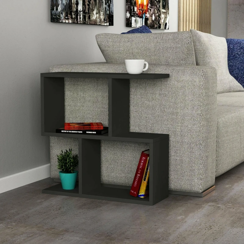 Dmora Polyh Coffee Table, Low Coffee Table, Magazine Rack for Sofa, Living Room Shelf, 60 x 20 x 60 cm, Anthracite