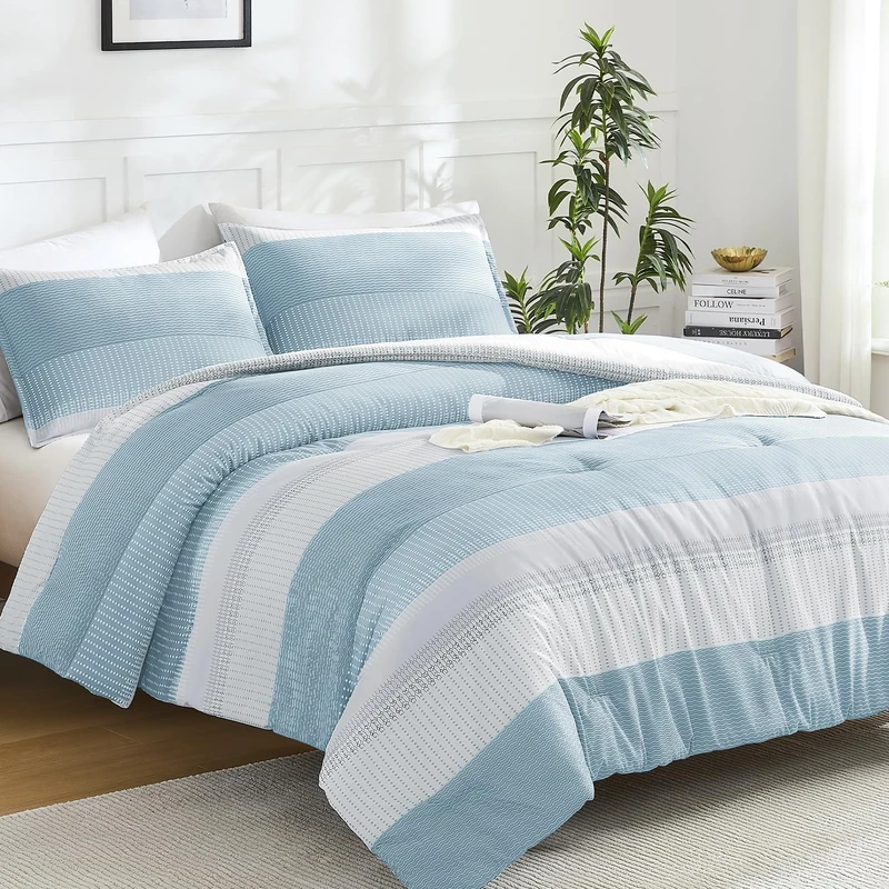 Litanika Full Comforter Set - 3 Pieces Stripe Bedding Comforter Sets
