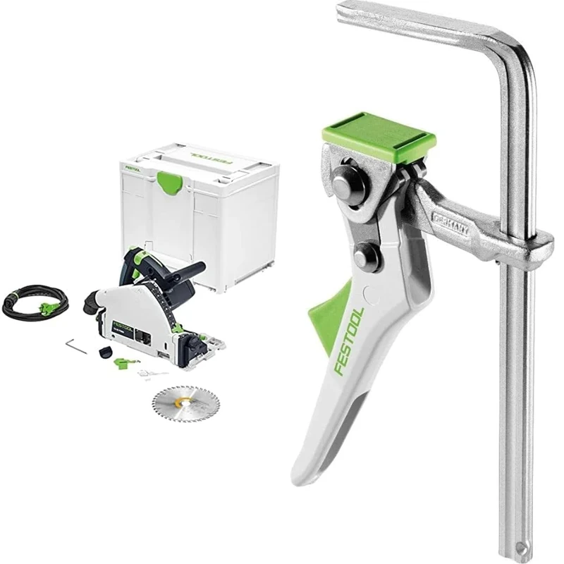 Festool 576706 Plunge-Cut Saw TS 55 FEBQ-Plus 240V, 208.0 mm*331.0 mm*211.0 mm & 491594 FS-HZ 160 Lever Clamp, 2.0 in*12.0 in*8.0 in