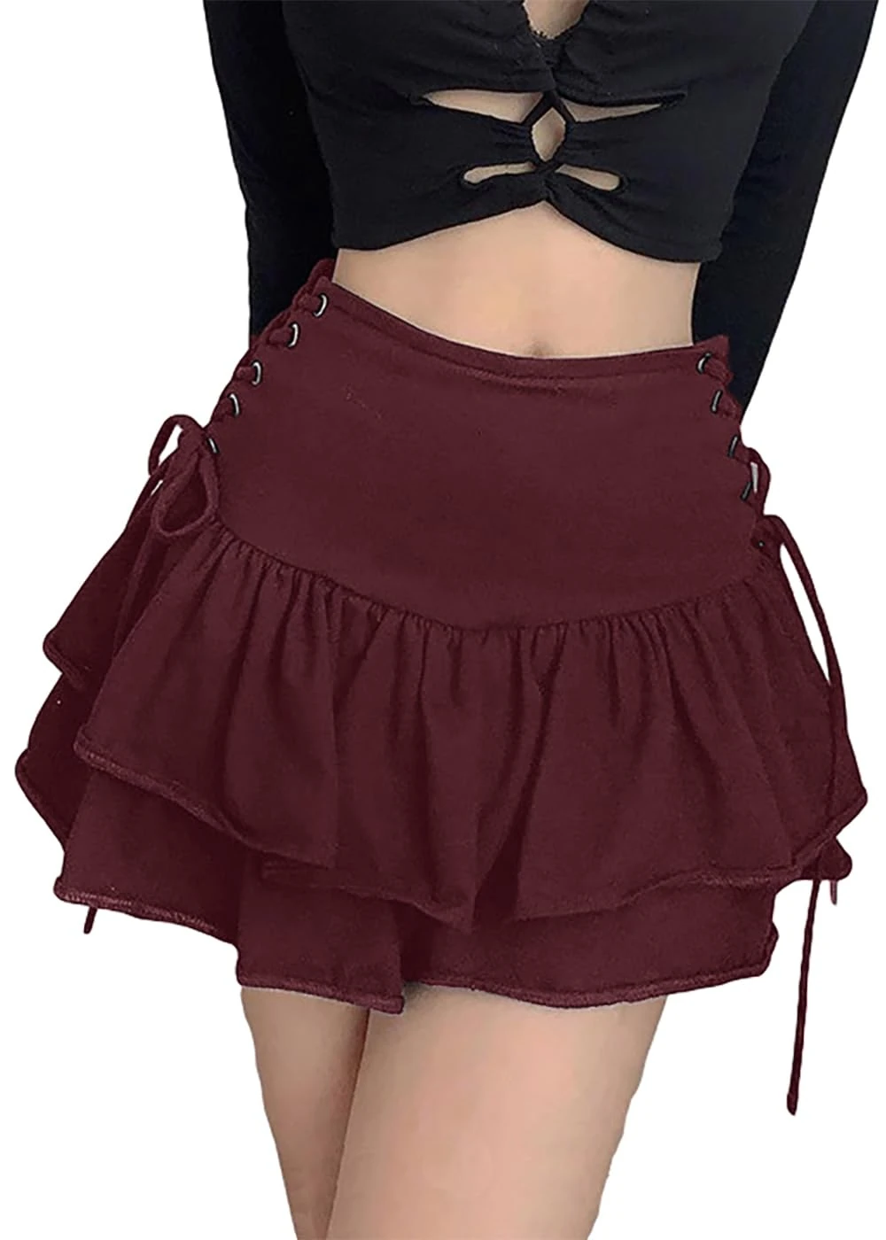DINGJIUYAN Kawaii Clothes Pleated Skirt Tennis mini Pencil midi Pleated Skirts for Women Wine red M