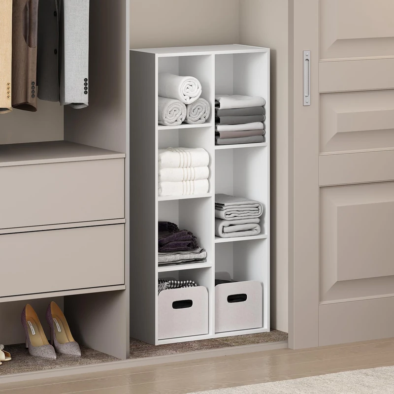 Furinno REED Closet Organizers and Storage, 7-Cube Closet Organizer, Open Shelf Storage, for Wardrobe, Bedroom, Living Room, White