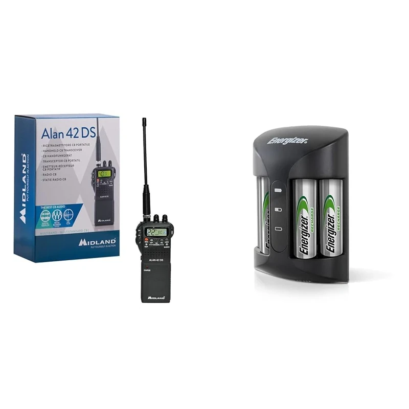 Midland Alan 42DS CB Radio & Energizer Battery Charger, Recharge Pro, for AAA and AA Batteries (4x AA Rechargeable Batteries Included) - Image 1