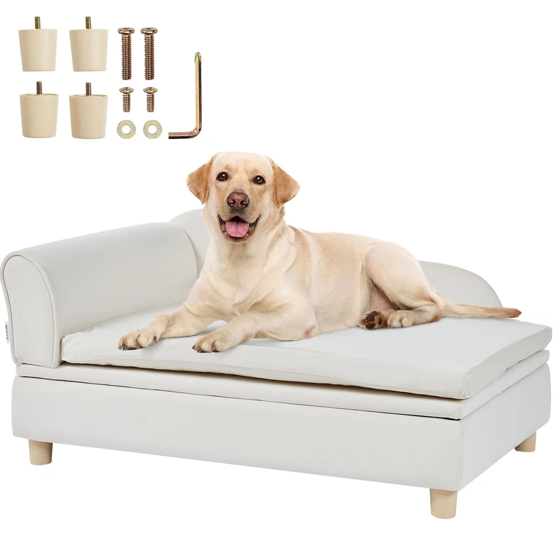 VEVOR Pet Sofa, Dog Couch for Large-Sized Dogs and Cats, Soft Velvety Dog Sofa Bed, 60 lbs Loading Cat Sofa, White
