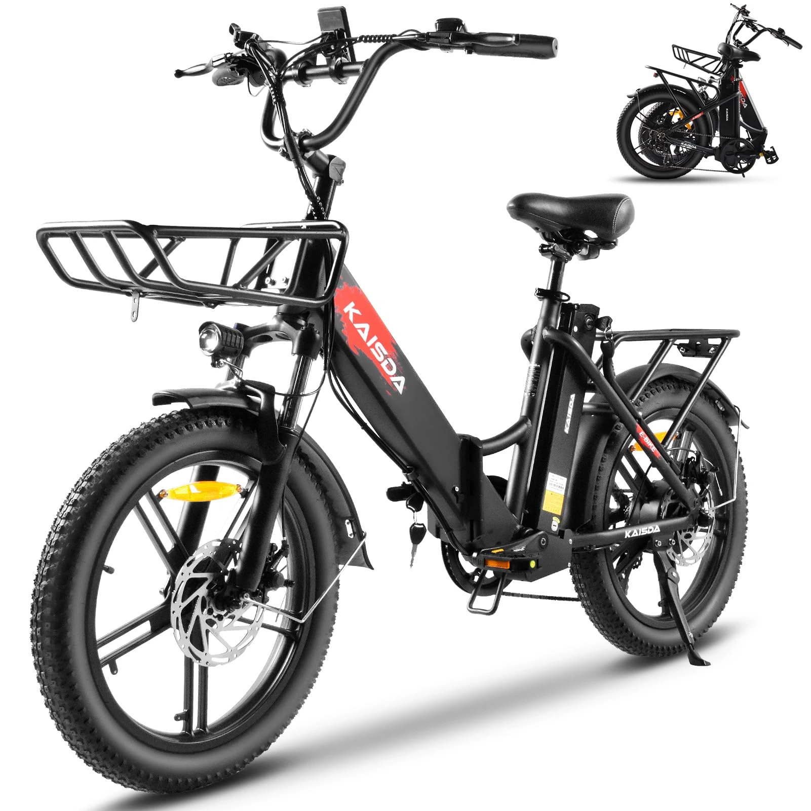 KAISDA Electric Bike for Adults 20" E Bike with LCD Display,Removable 36V 20.8AH Lithium Battery 80-100KM Max Range,7 Speed City E Bike
