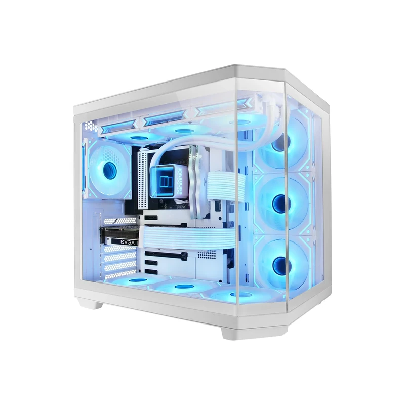 Mars Gaming MC-3TCORE, Custom ATX Gaming Case, Removable Tempered Glass Triple Window, Dual Camera, Reverse Connector Backplane Compatible Semitower, Liquid Cooling Support, White