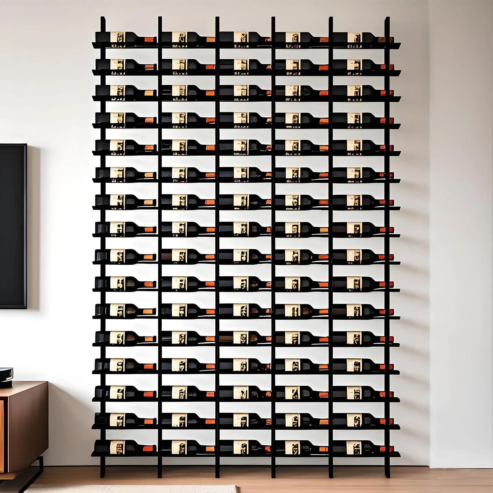 amhricho Wine Rack Wall Mounted, 16 Rows Of Wine Bottle Racks, Black Wall Mount Wine Rack（48-80 Bottle）, Metal Wine Bottle Holder For Home Bar, Wine Kitchen Storage(Size:5 columns)