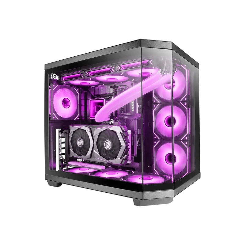 Mars Gaming MC-3TCORE, Custom ATX Gaming Case, Removable Tempered Glass Triple Window, Dual Camera, Reverse Connector Backplane Compatible Semitower, Liquid Cooling Support, Black