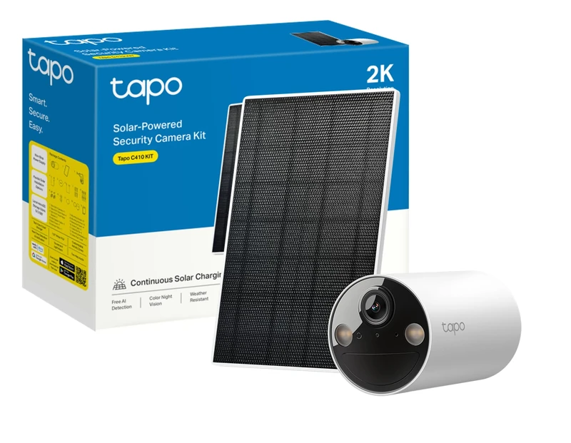 Tapo C410 KIT Solar Surveillance Camera Outdoor Battery, 2K 3MP, Colour Night Vision, MicroSD Memory, 6400 mAh Non-Removable Battery, Two-Way Audio, Person Detection, Alexa & Google Assistant, 2.4 GHz