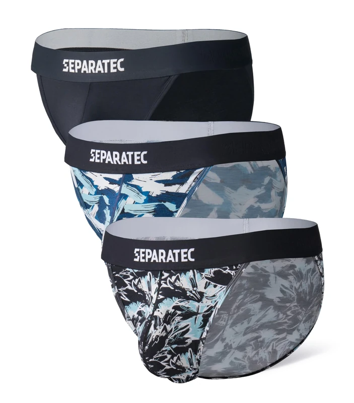 Separatec Mens Briefs Bamboo Rayon Underwear Man Patented Dual Pouch Mens Underpants Print Design Bulge Enhancing Low Rise Bikinis 3 Pack L
