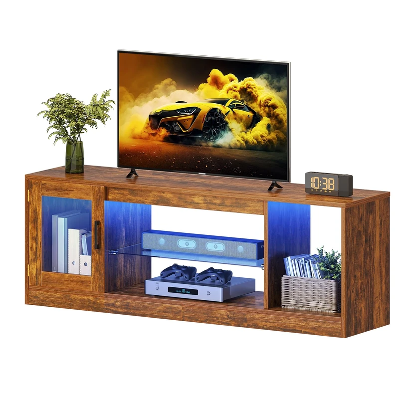 YITAHOME TV Stand Cabinet Unit, 65 Inch TV Unit TV Table Living Room Furniture Modern Style with Open Adjustable Glass Storage Shelves for Living Room, Gaming Entertainment Room, Hallway, Bedroom