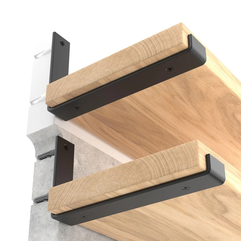 LEOPO 12 inch Shelf Brackets 12-Pack ,1/5 inch Thick Heavy Duty Industrial Bracket for DIY Floating Shelf Support, Black Coated Wall Shelf Support, 11.25” x 6” x 1.5”