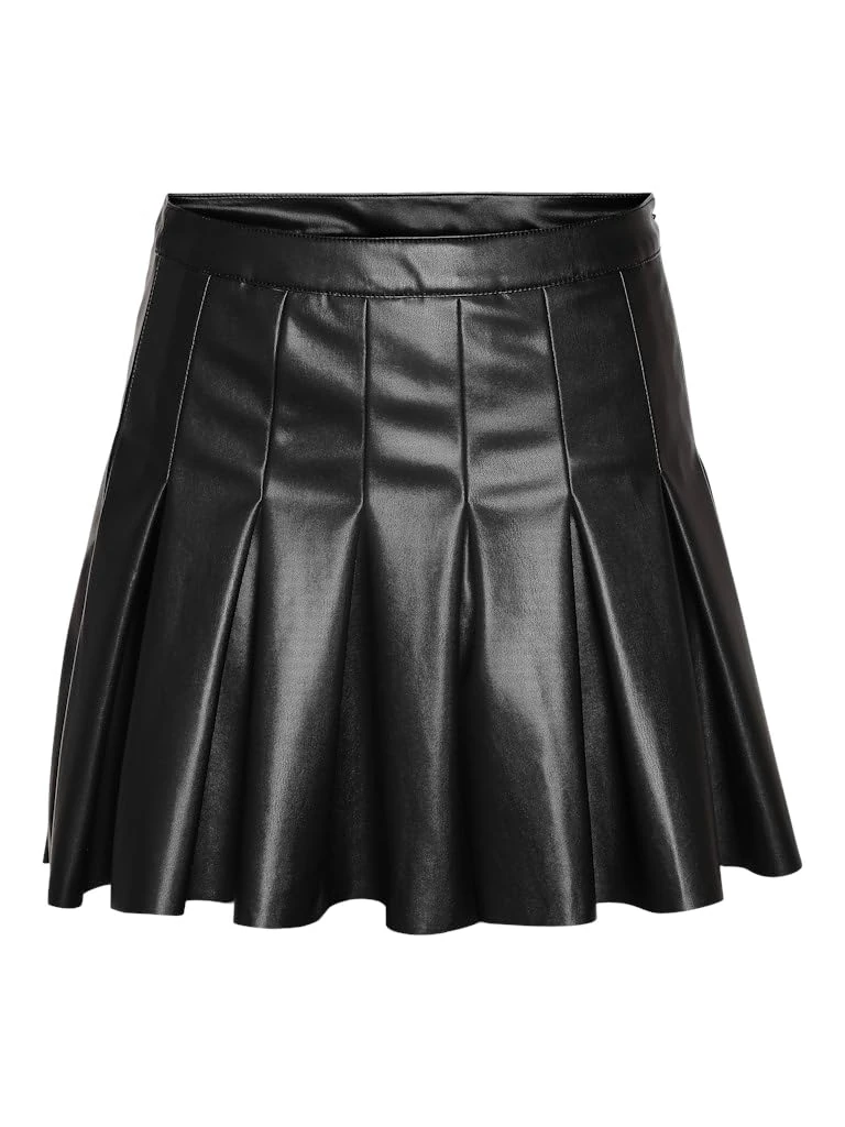 NOISY MAY NMPAULO HW Pleated PU Mini Skirt Noos Women's Short Skirt Black Streetwear, Black, L