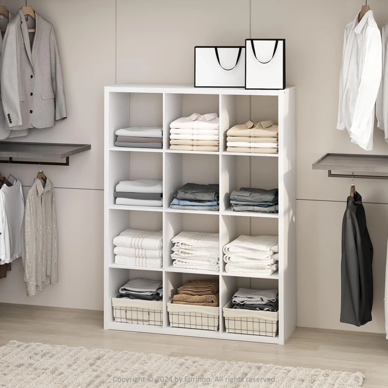 Furinno CUBIC Closet Organizers and Storage, 12-Cube Closet Organizer, Open Shelf Storage, Extra Thick Frame for Wardrobe, Bedroom, Living Room, White