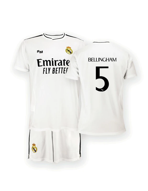 Real Madrid Home Kit Jersey and Shorts, Season 24/25, Bellingham, 12 Years, Replica Shirt with Official License - Image 1