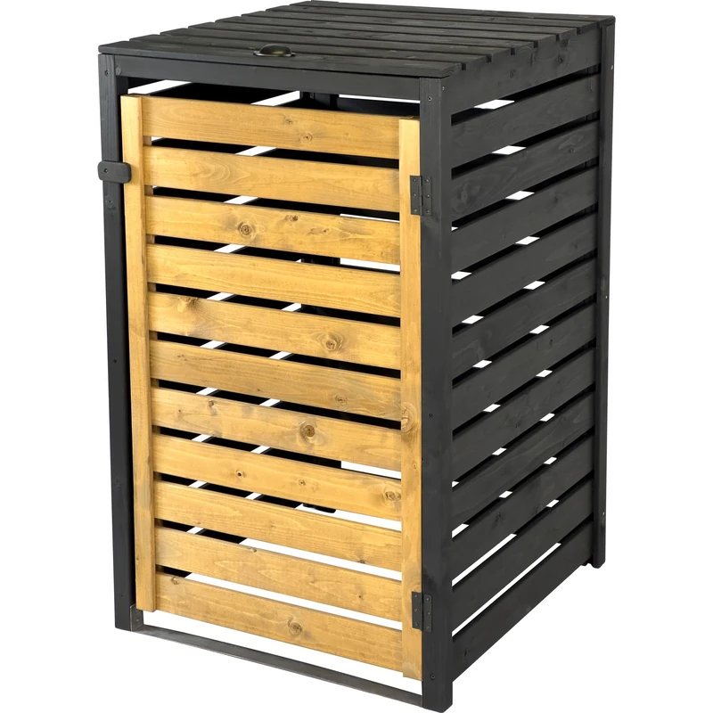 dobar® Green Label Wooden Wheelie Bin Cover 120 L in Brown/Black as Assembly Kit - Wheelie Bin Box with Lid and Swing Door Two-Tone - 67 x 64 x 94 cm