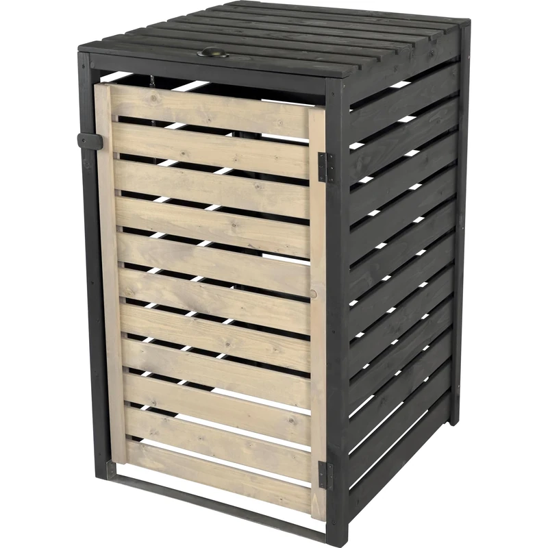 dobar® Green Label Wheelie Bin Cover 1 120 L in Anthracite Black Wooden as Kit - Wheelie Bin Box with Lid and Swing Door Two-Tone - 67 x 64 x 94 cm - Image 1