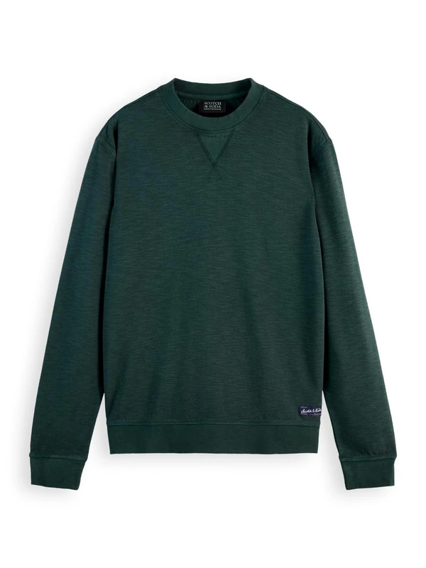 Scotch & Soda Men's Garment Dye Structured Crewneck Sweatshirt, Amsterdam Green, L