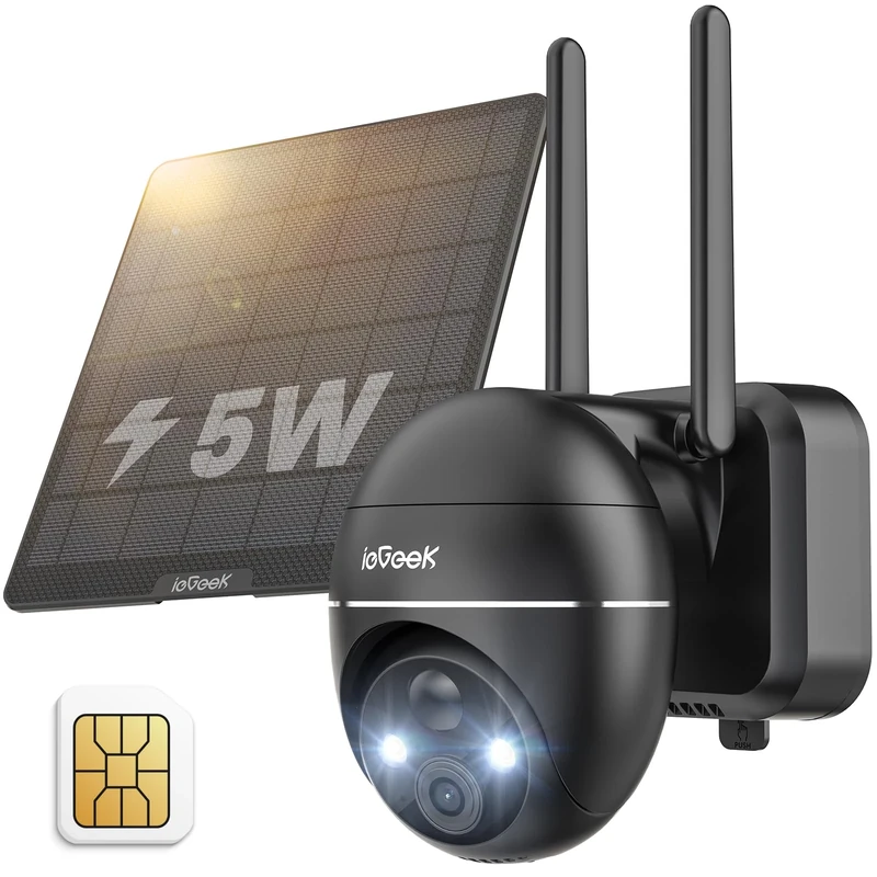 ieGeek 4G LTE Cellular Solar Security Camera Outdoor with SIM Card, No WiFi 2K Battery Wireless CCTV Camera Systems, Unlimited Data Plan, Color Night Vision, Motion Detection, TF Card/Cloud Storage