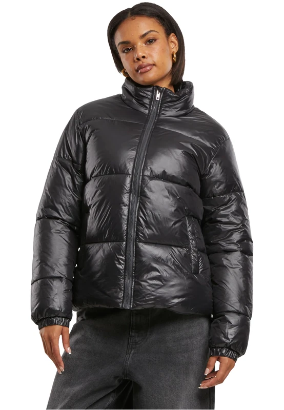 Urban Classics Women's Tb7003-ladies Recycled Short Shiny Puffer Jacket Winter, black, S