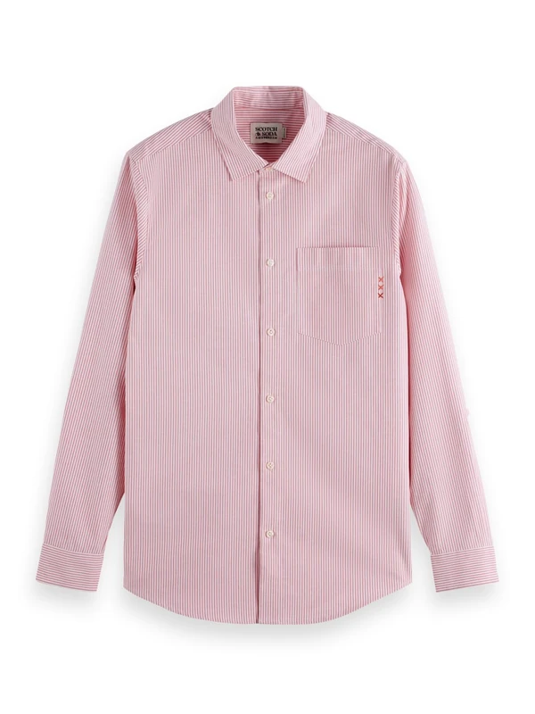 Scotch & Soda Men's Seasonal core-Regular fit Oxford Shirt, Paprika Stripe, XXL