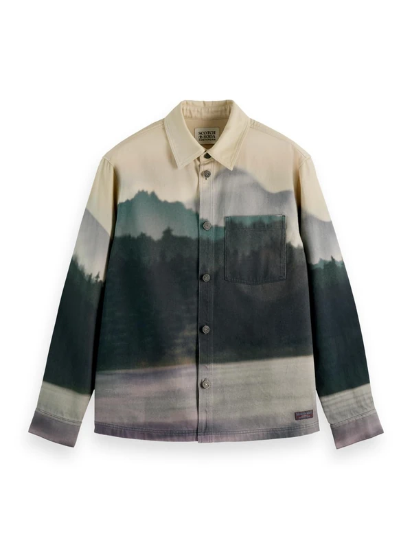 Scotch & Soda Men's Relaxed fit Printed Twill Overshirt Jacket, Blur Lakehouse, XL